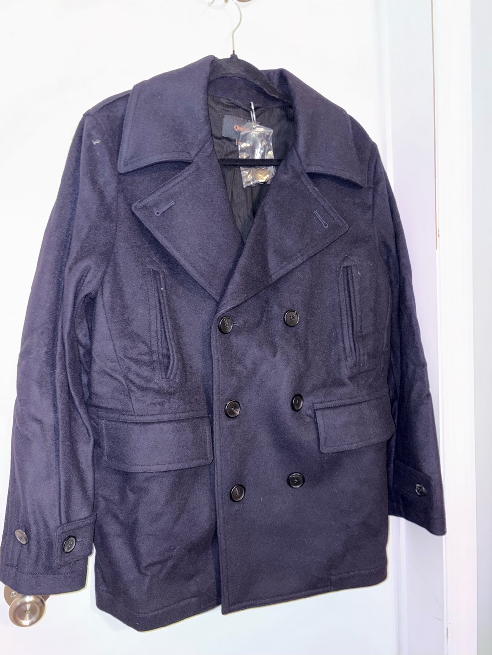 Quince Navy Double-Breasted Wool Pea Coat in Cadet blue